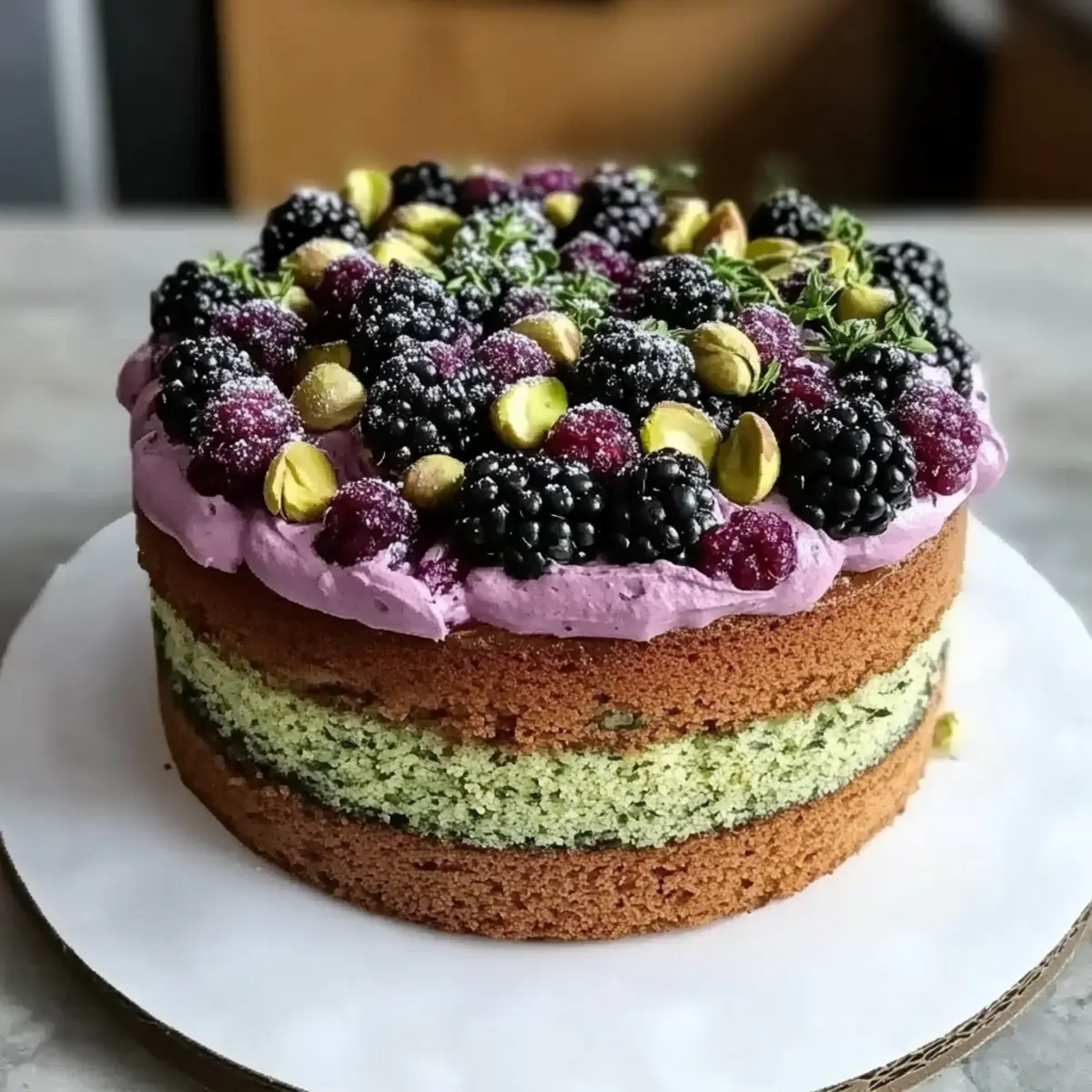 Pistachio and Blackberry Olive Oil Cake