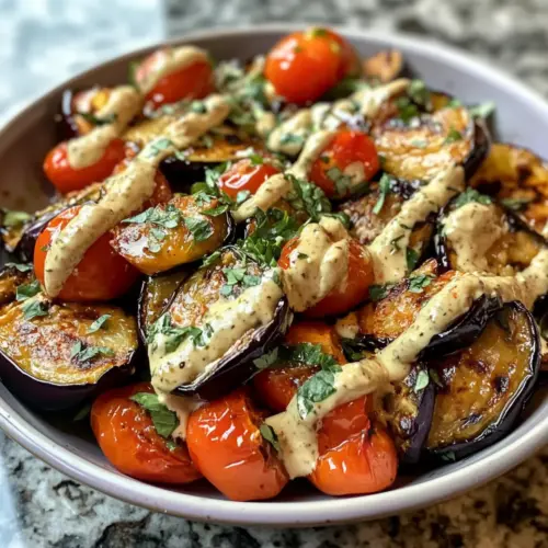 Roasted Eggplant Moroccan Salad with Tahini Drizzle