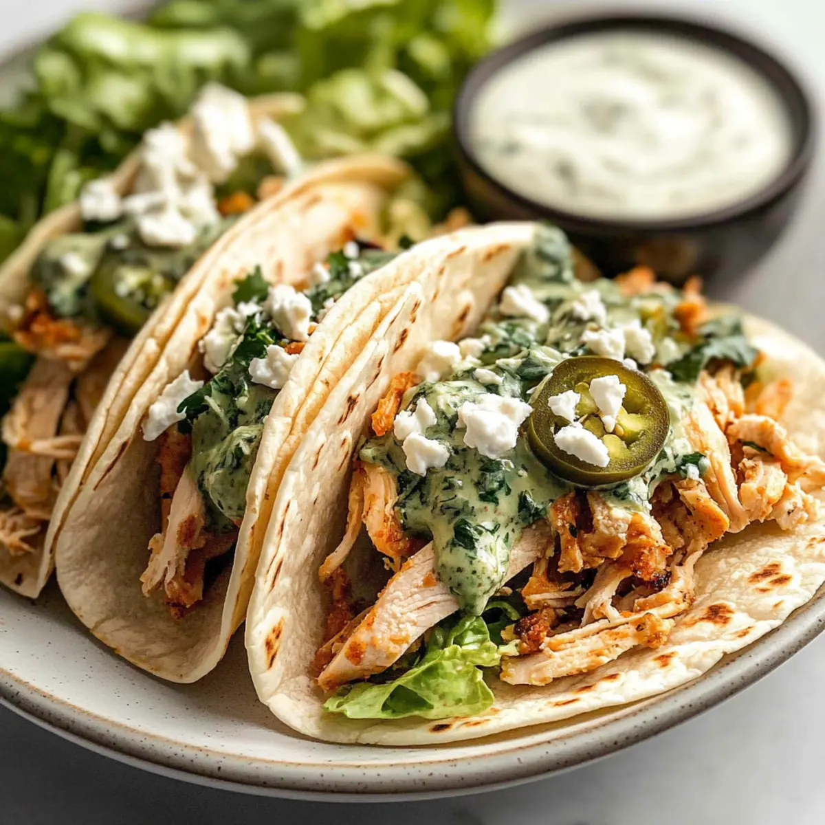 Shredded Chicken Tacos with Creamy Chimichurri Sauce