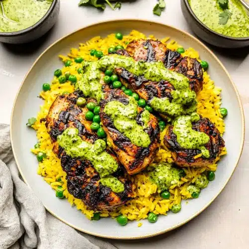Peruvian Chicken & Rice with Green Sauce