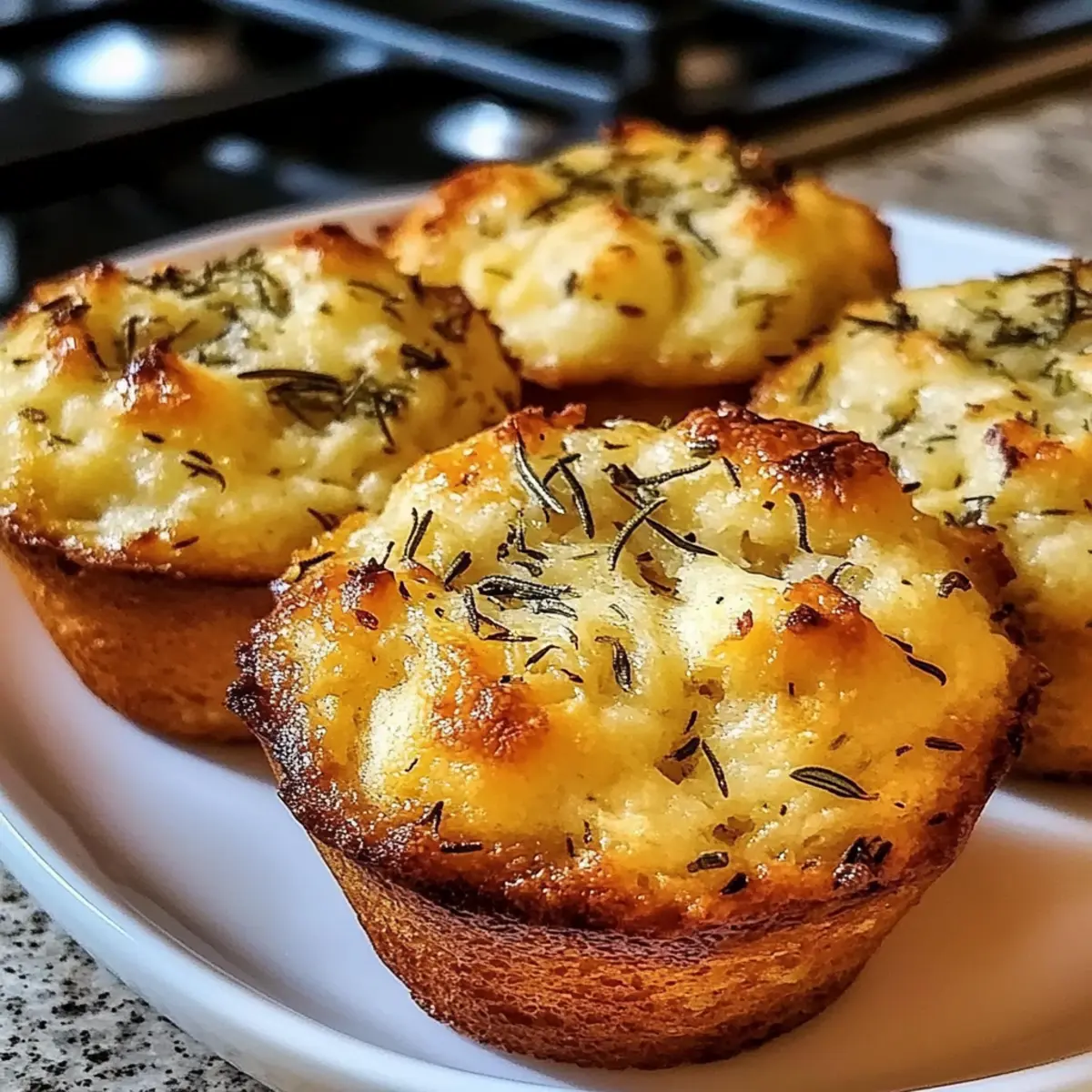 Golden Crust Garlic Rosemary Focaccia Muffins